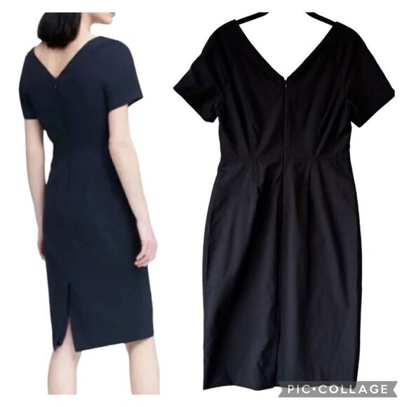New Banana Republic Lightweight Wool Sheath Dress Black VNeck Midi Classic Sz 6P - Picture 5 of 8